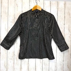 Gap Women’s Black White Polka Dots  3/4 Long Sleeve  Blouse Top Size M